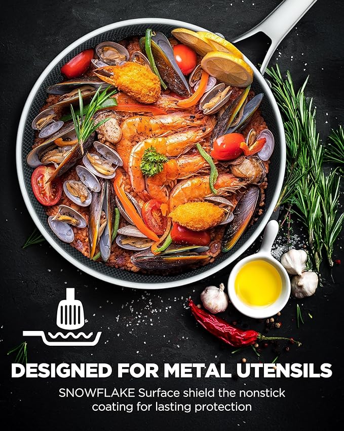 Non Stick Frying Pans, 12-inch with Lid, Hybrid Fajita Pans Nonstick,non stick Skillets Stainless Steel, Dishwasher & Oven-Safe, Induction Compatible Cooking Pan, PFOA Free Cookware