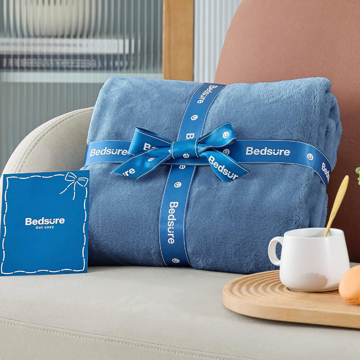 Bedsure Fleece Blankets Queen Size Washed Blue - Bed Blanket Soft Lightweight Plush Fuzzy Cozy Luxury Microfiber, 90x90 inches