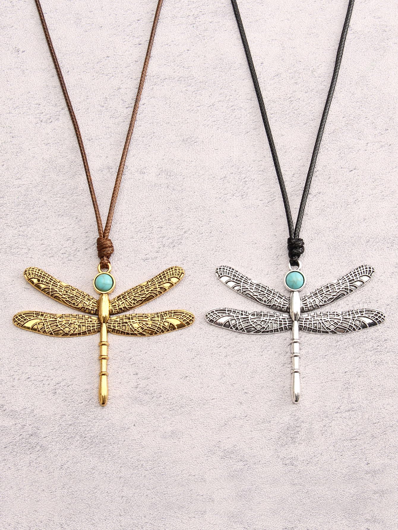 joymiao Dragonfly Necklace Gold Leather Necklace for Women Bohemian Necklace Turquoise Jewelry Cord Necklaces With Pendant Animal Necklaces for Girls