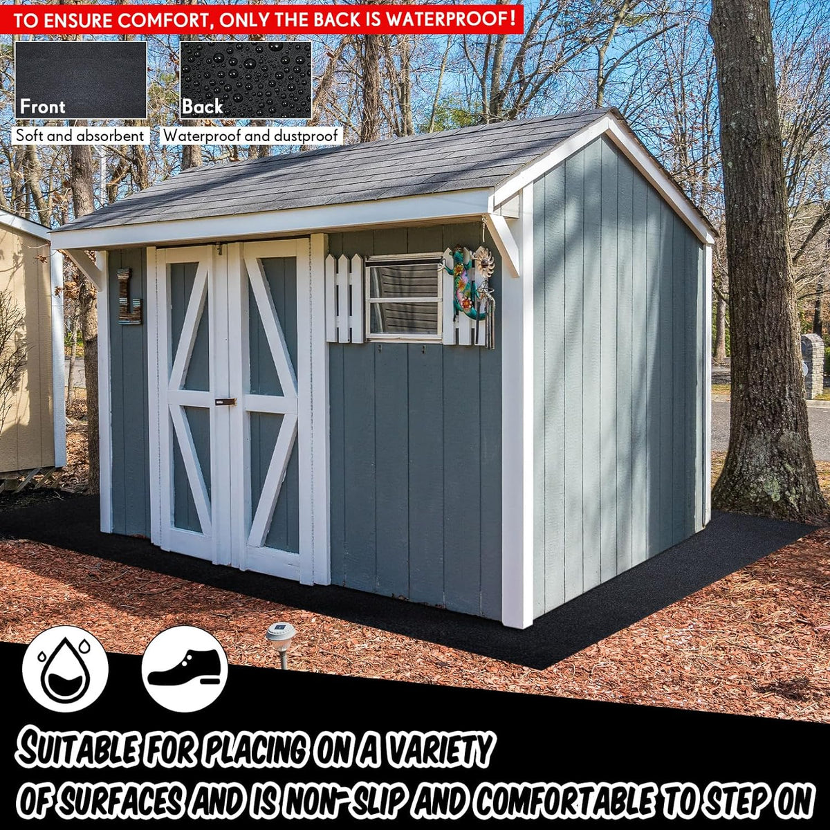 Haull Outdoor Storage Shed Floor Moat Waterproof Outdoor Carport Mat Thickened Soft Patio Furniture Pad Washable with Non Slip Backing, Storage Shed Not Included(8 x 12.5 ft)