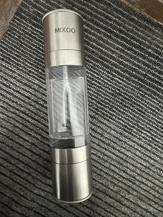 Mixoo Salt and Pepper Grinder - 2 in 1 Manual Stainless Steel Salt Pepper Mill Herb Spice Grinder Shakers Refillable with Adjustable Coarseness Ceramic Rotor and Dual Clear Acrylic Chamber