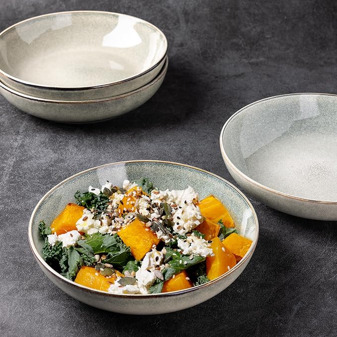 AmorArc 8.5'' Large Pasta Bowls, 36oz Stoneware Pasta Serving Bowls Set of 6 for Kitchen, Wide Bowls for Pasta,Salad,Oatmeal, Microwave Safe, Reactive Glaze