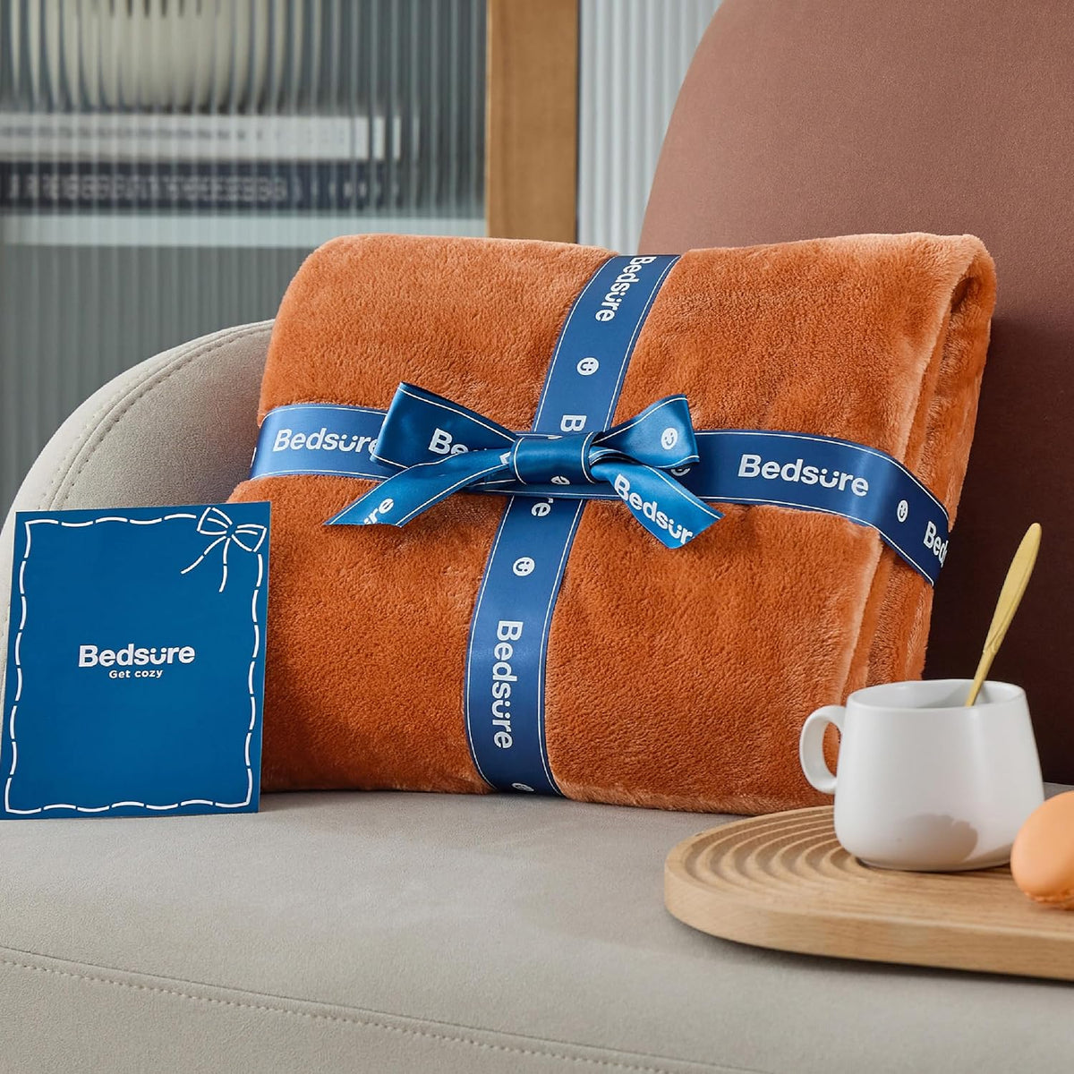Bedsure Burnt Orange Fleece Blanket King Size - 280GSM Soft Lightweight Plush Cozy Blankets for Bed, Sofa, Couch, Travel, Camping