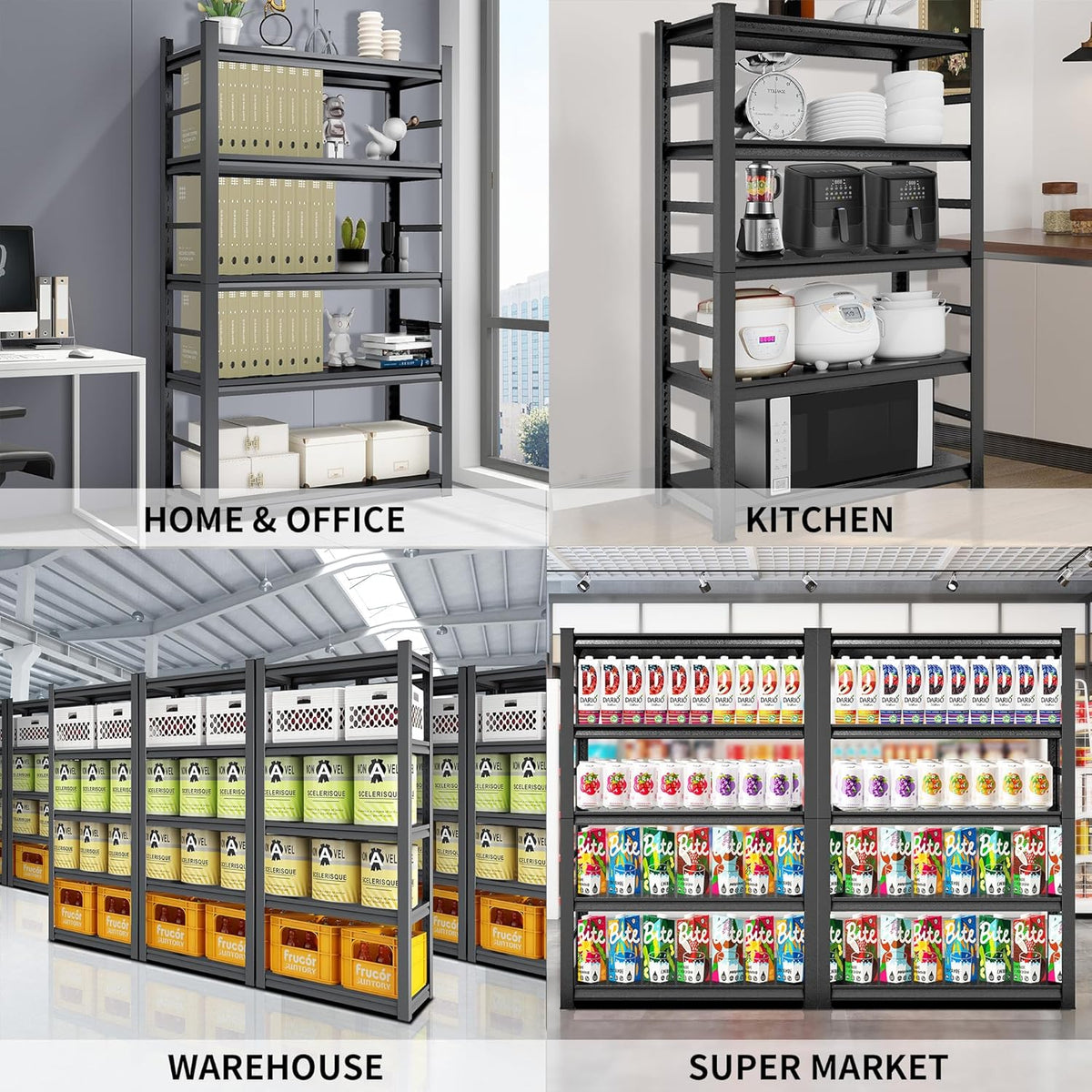 TOPKEY Metal Storage Shelf Garage Storage Shelves, Heavy Duty 5-Tier Utility Shelves for Garage, Kitchen, Warehouse, Adjustable Basement Storage Rack, Load 2500LBS, 72" H x 47.2" W x 23.6" D