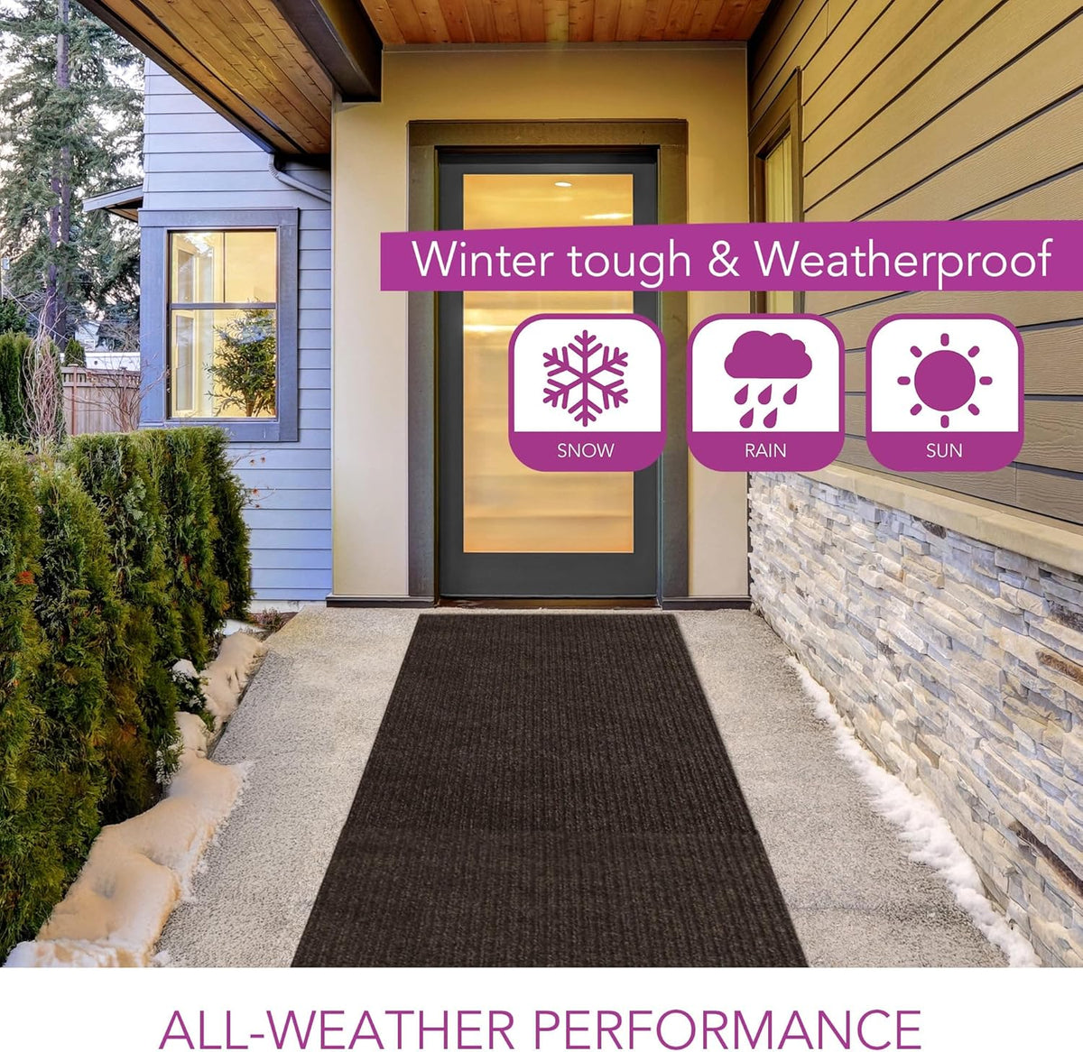 iCustomRug Spartan Weather Warrior Indoor/Outdoor Utility Ribbed Carpet Runner with Non-Slip Thermoplastic Rubber Backing, 3ft X 46ft in Brown