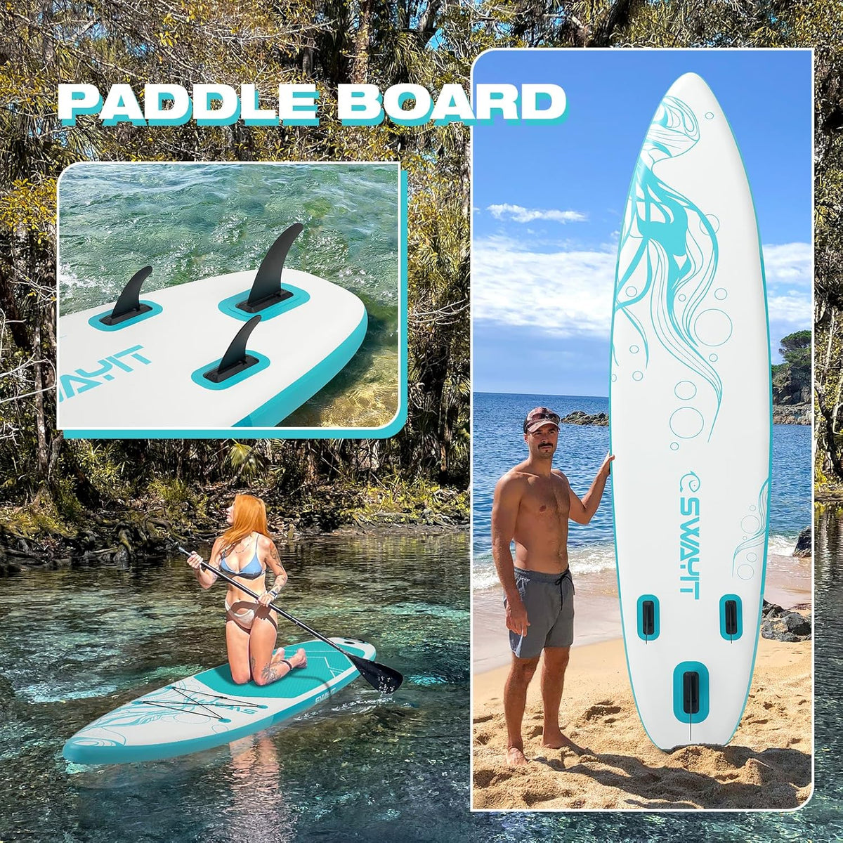 Inflatable Stand Up Paddle Board – Durable SUP for Adults & Youth,33" Wide Blow Up Paddle Board with Paddle, Pump, Backpack,Leash – All Around Stable for All Skill Levels, Carries up to 450 lbs