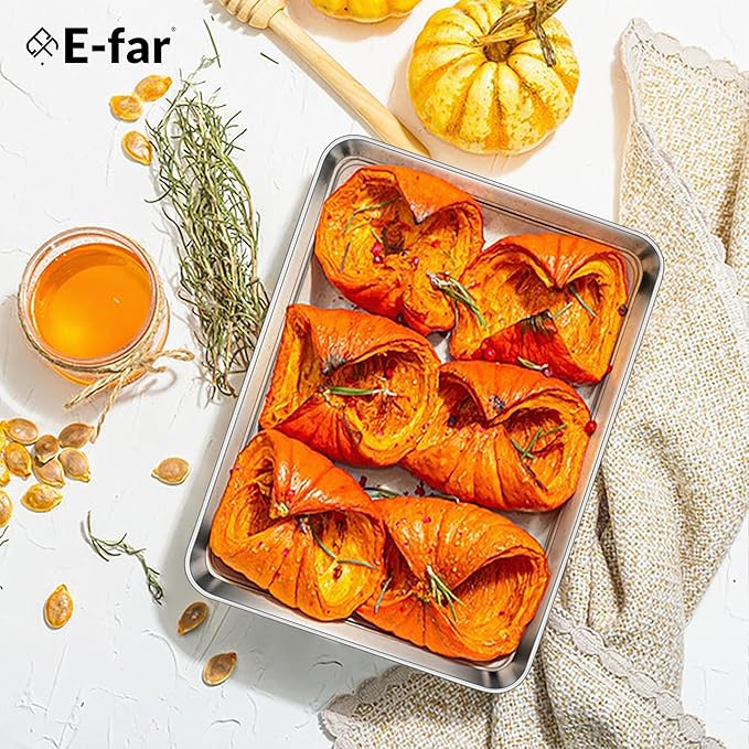 E-far Mini Toaster Oven Tray, 9.4”x7.3” Stainless Steel Baking Cookie Sheet, Small Non-toxic Metal Baking Pan for Cake, Rust Free & Warp Free, Mirror Finish & Dishwasher Safe, 1 Pack