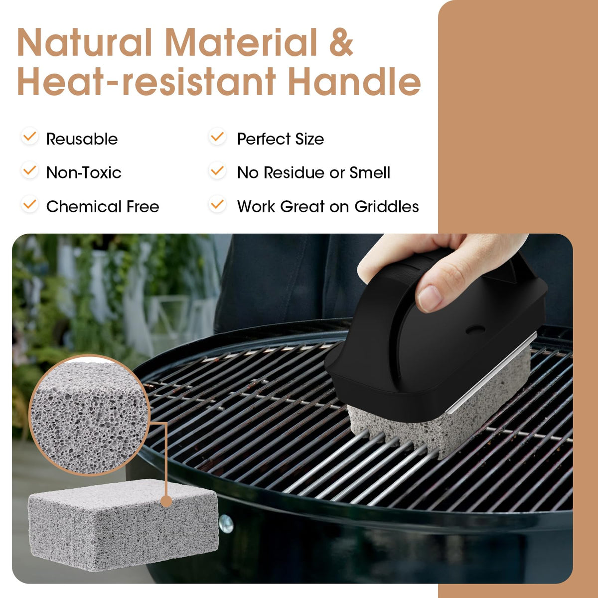 AWEASROY Heavy Duty Grill Cleaner, Grill Cleaning Bricks with Handle, Pumice Griddle Cleaning Stone Removing Stains for BBQ, Swimming Pool, Sink(4 Pack)