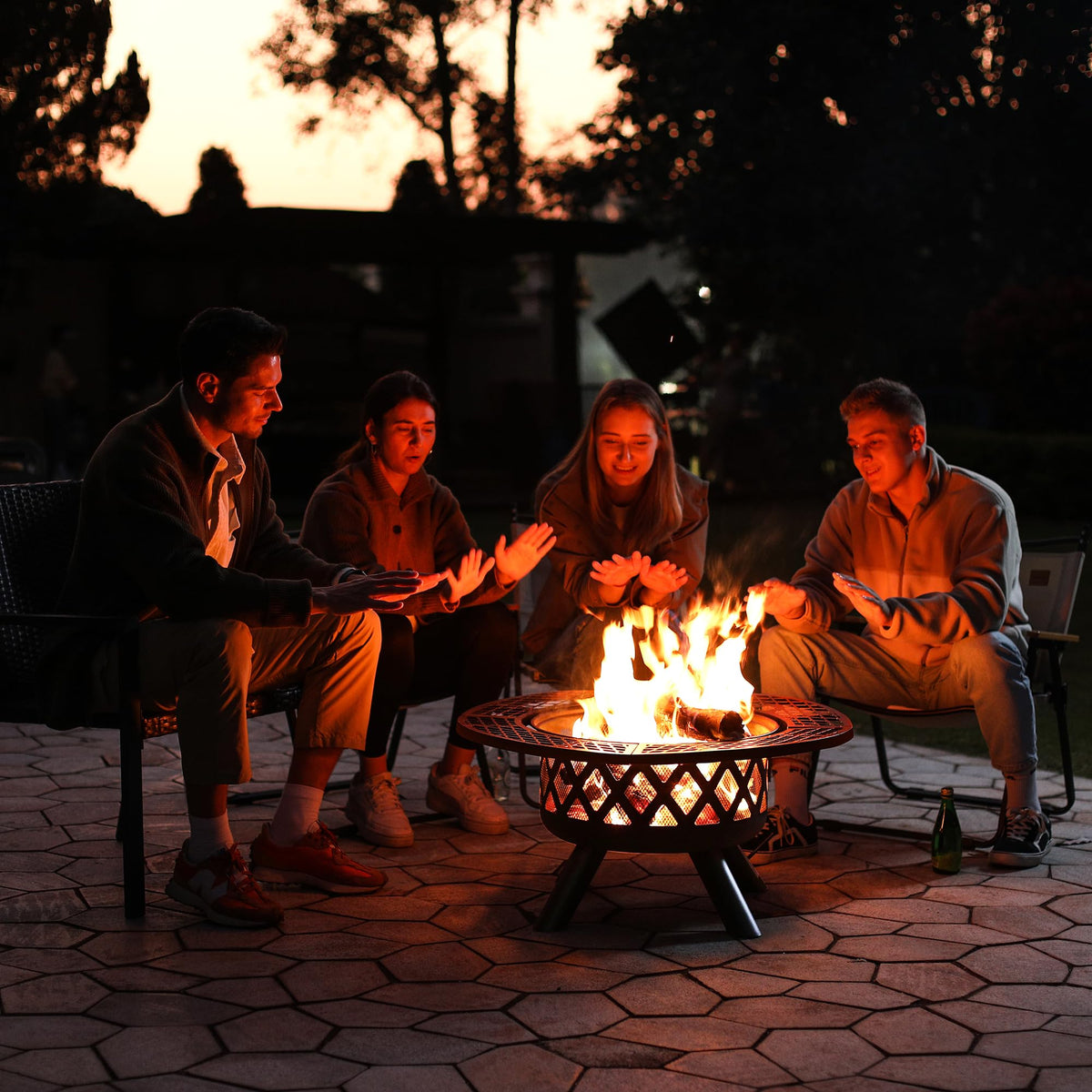 BALI OUTDOORS Fire Pit with Poker, 32 inch Outdoor Fire Pit Patio, Wood Burning Firepits for Outside with Grill