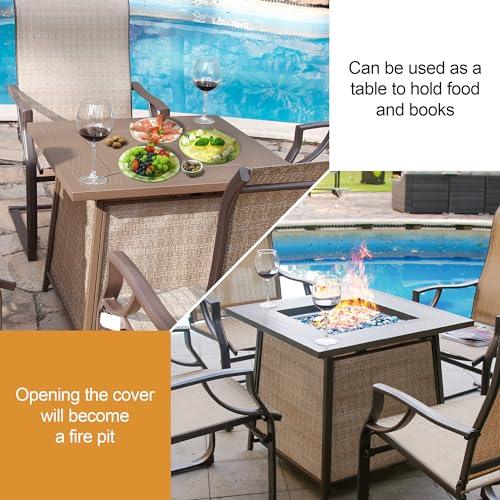 BALI OUTDOORS FirePit Propane Gas Fire Pit Table, 28Inch Square Fire Table 50,000BTU with Cover Lid & Blue Fire Glass for Outside Backyard Deck Patio