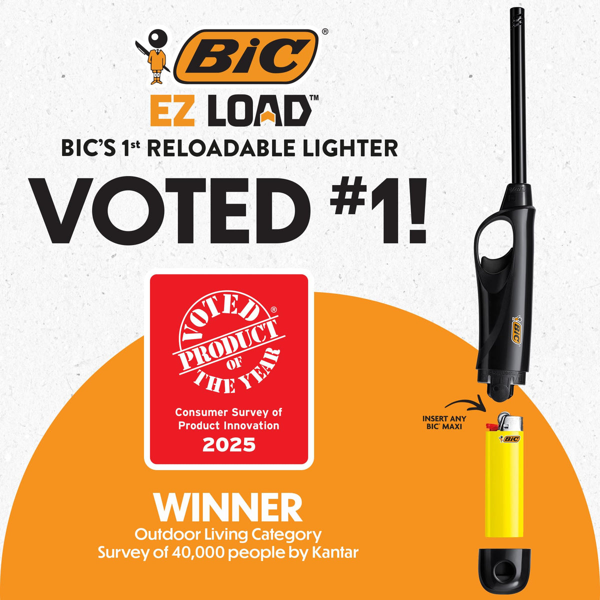 BIC EZ Load Lighter, Reloadable Multi Purpose Lighter, Great to Use Camping, Grilling and for Fireplaces, Pack with 2 EZ Load Long Shells and 2 BIC Maxi Pocket Lighters