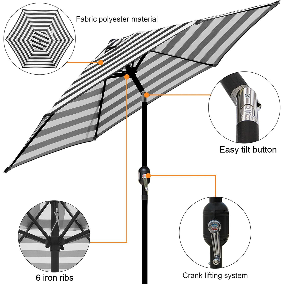 Blissun 7.5 ft Patio Umbrella, Yard Umbrella, Outdoor Market Umbrella with Push Button Tilt Crank (Black&White)