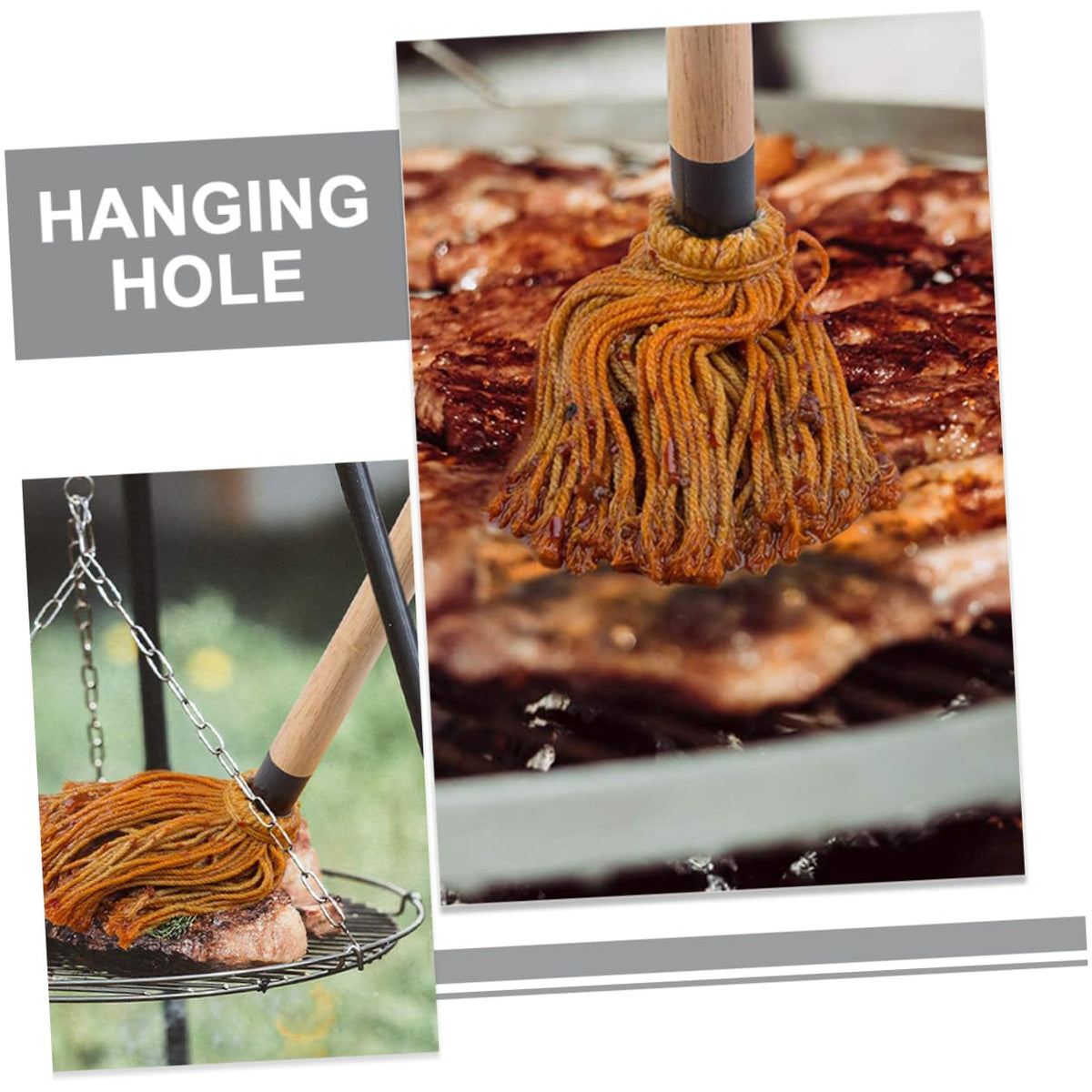 CIYODO Bbq Basting Mop Set 3 Piece Cotton Grill Brush for Bbq Sauce Oil Brush Basting Mop for Grilling