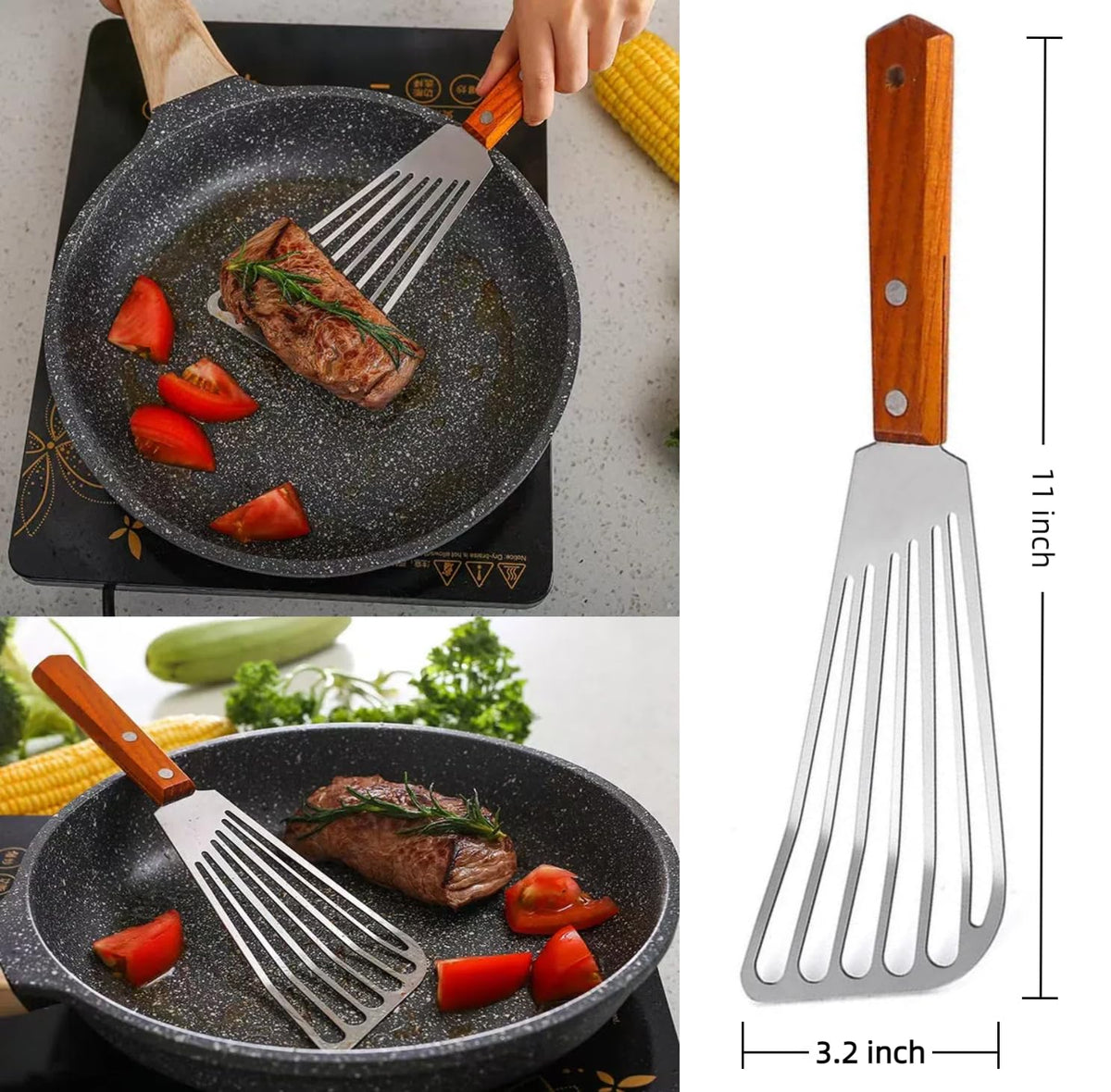 Cyoufine Fish Spatula Stainless Steel, Metal Slotted Spatula for Non-Stick Cookware Fish Flexible Spatula Turner for Kitchen Cooking Barbecue Egg Grill