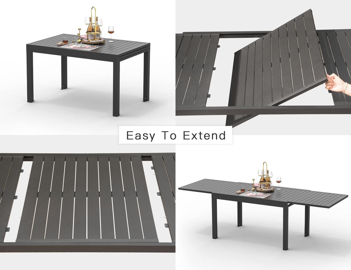 Domi Extendable Aluminum Outdoor Dining Table, 59" - 89" Metal Patio Dining Table for 6-8 Person Garden Backyard Porch Lawn Yard Furniture (Dark-Brown)