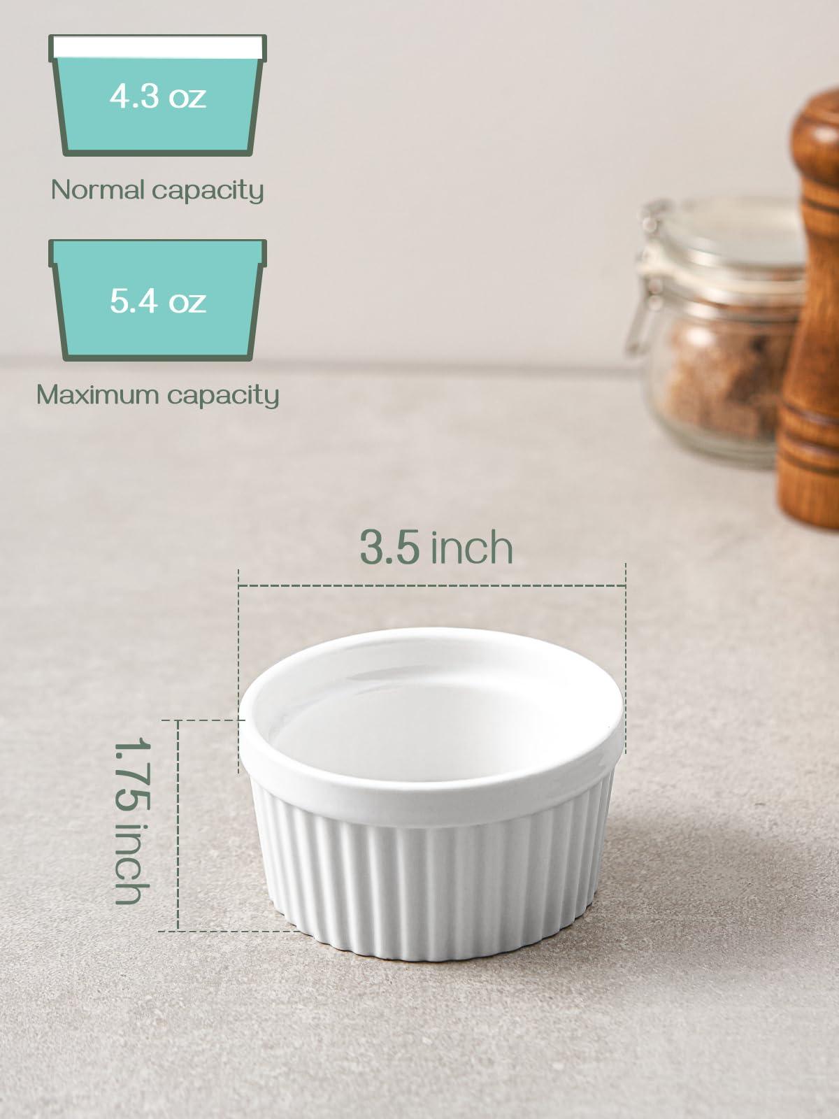 DOWAN 4 oz Ramekins for Creme Brulee Porcelain Ramekins Oven Safe, Classic Style Ramekins for Baking Souffle Ramekins Bowls, Set of 6, White