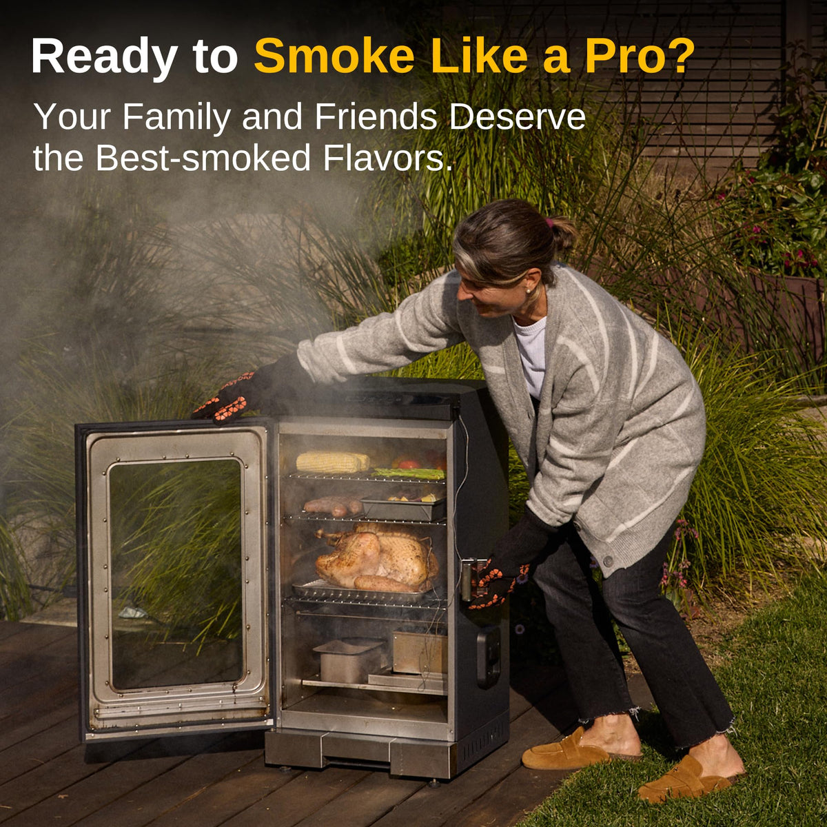 EAST OAK 30" Electric Smoker, Outdoor Smoker with Glass Door & Meat Thermometer, 725 Sq Inch Large Capacity, 4 Detachable Racks for Backyard BBQ, Party, Outdoor Cooking Night Blue