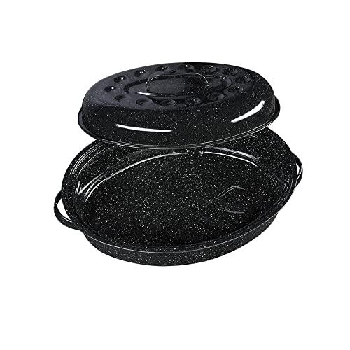 Granite Ware 15-Inch Covered Oval Roaster, 15 inches, Black