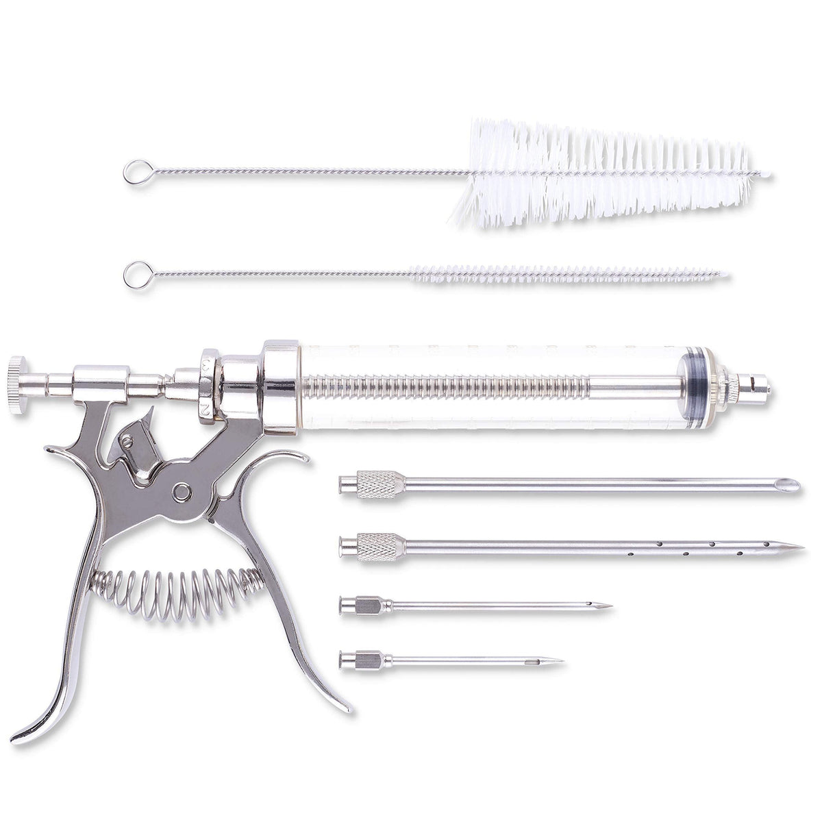 J&B Goods Professional Automatic BBQ Meat Marinade Injector Gun Kit with Case, 2 oz Large Capacity Barrel and 4 Commercial Grade Marinade Needles.
