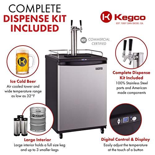 Kegco Keg Dispenser, Two Faucet, Stainless Steel