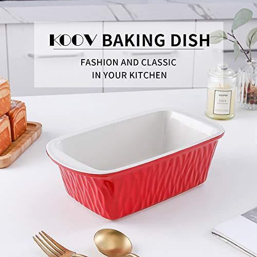 KOOV Ceramic Loaf Pan for Baking Bread, 9 x 5 inch Bread Pan, Rectangular Bread Loaf Pan, Ceramic Bakeware for Cooking, Home Kitchen, Bread Baking Pan Texture Series (Red)