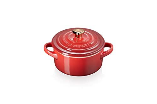 Le Creuset Cerise with Gold Heart Knob Stoneware Mini Round Cocotte, 8 oz