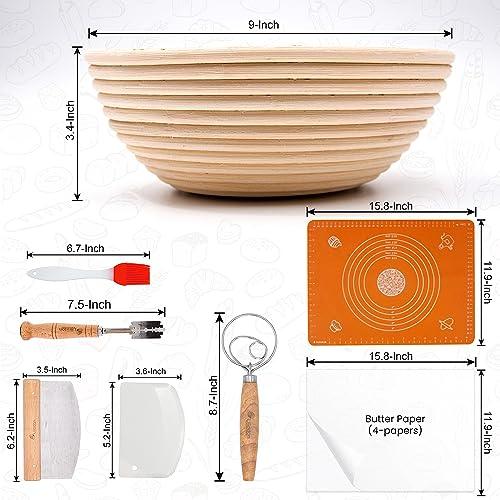 Liliadon Proofing Baskets Sourdough Starter Set of 11 - 2 Round 9 Inches Banneton Bread Basket, Supplies and Tools for Bread Baking Starter Kit Perfect for Gift