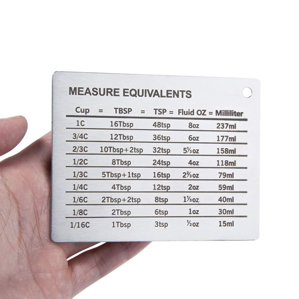 Measurement Conversion Chart with Strong Magnet Backing, KSENDALO Stainless Measurement Conversions For Cups, Tablespoons, Teaspoons, Fluid Oz and Milliliters,Silver