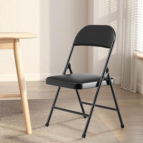 Nazhura 4 Pack Folding Chairs with Padded Cushion and Back, Padded Folding Chairs for Home and Office, Indoor and Outdoor Events (Black, 4 Pack)