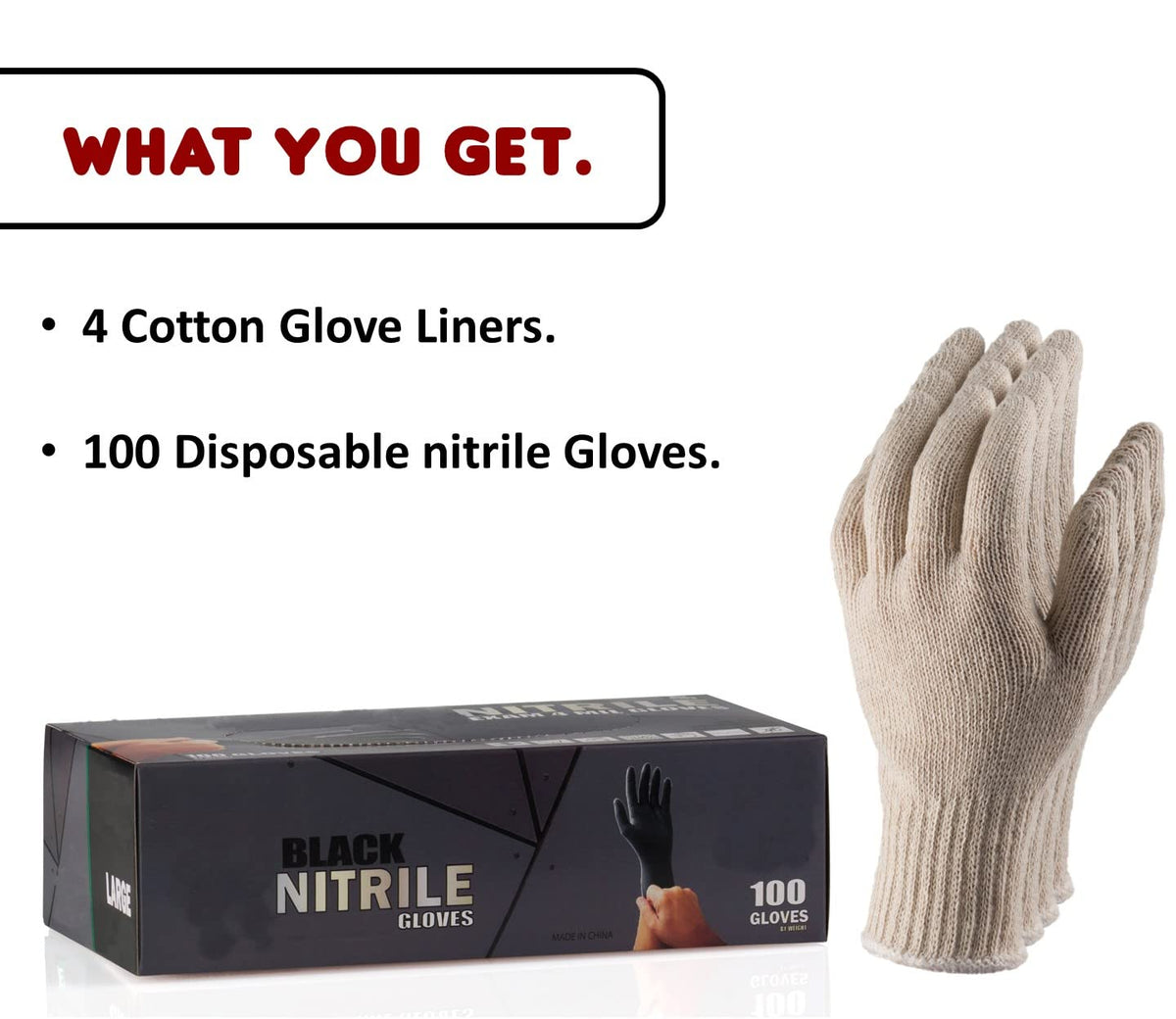 Nechtik BBQ Gloves - Disposable with 4 Cotton Liners and 100 Black Nitrile Gloves - Machine Washable, Powder Free, Latex Free