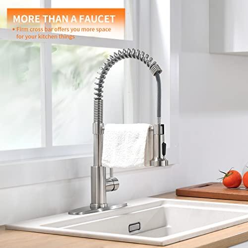 OWOFAN Kitchen Faucet with Pull Down Sprayer Brushed Nickel Stainless Steel Single Handle Pull Out Spring Sink Faucets 1 Or 3 Hole Dual Function for Farmhouse Camper Laundry Utility Rv Wet Bar