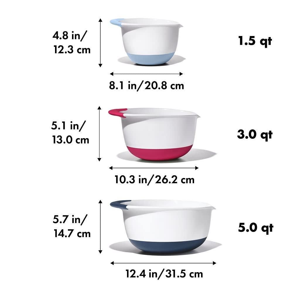 OXO,plastic Good Grips 3-Piece Mixing Bowl Set – Blueberry, Jam & Seltzer Handles,4.7 LITERS, Large