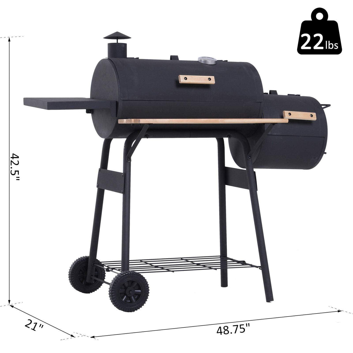 Portable Backyard Charcoal BBQ Grill and Offset Smoker Combo Backyard with Wheels Steel 48 Inch