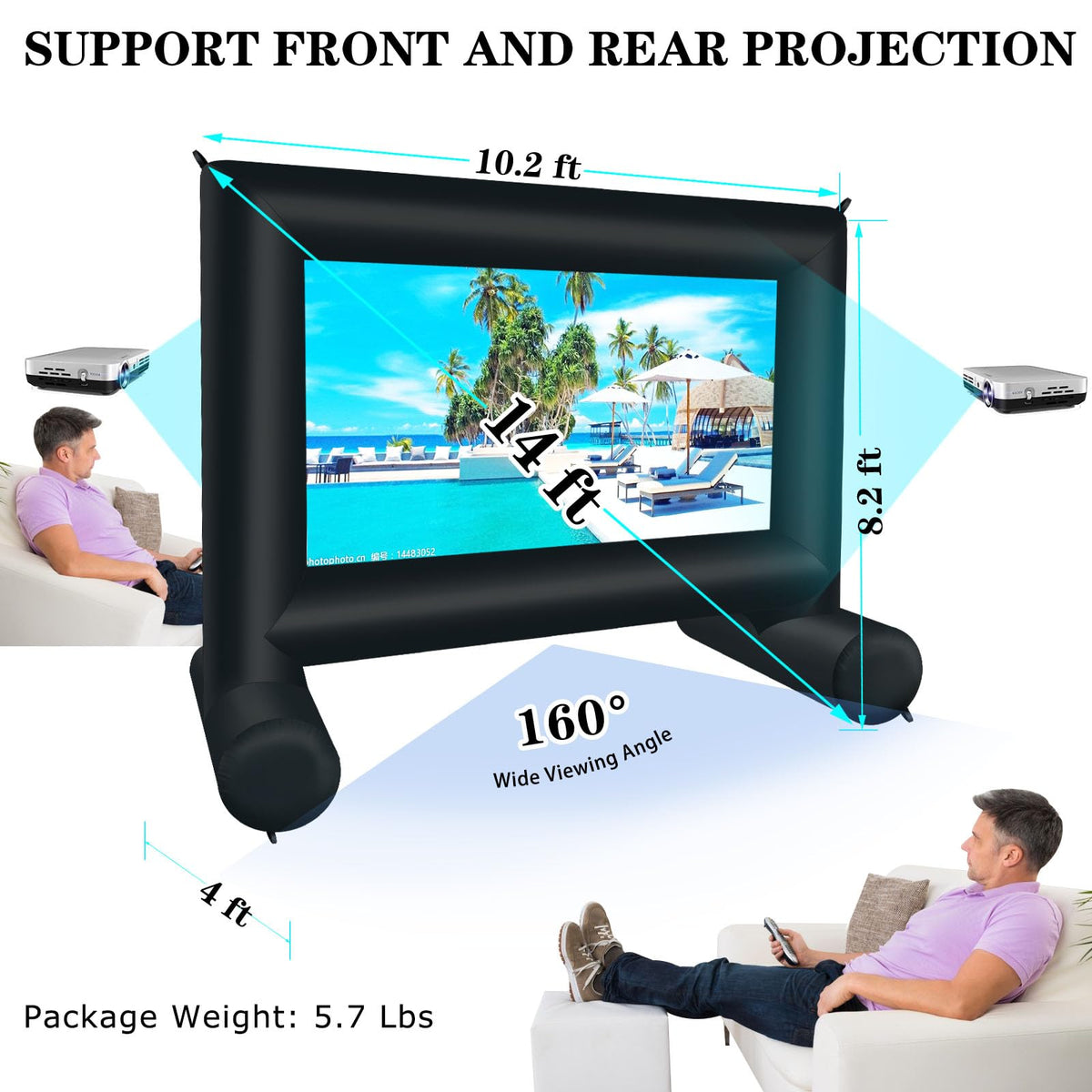 QILEBA 14 FT Inflatable Projector Movie Screen for Outside, Blow up Projector Screen Front/Rear Projection for Backyard Movie Night Outdoor Party