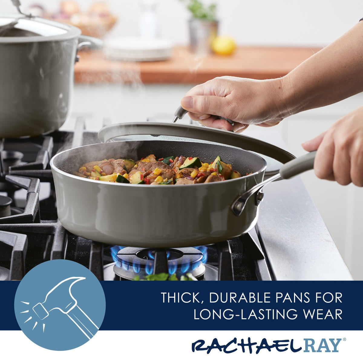 Rachael Ray Cook + Create Nonstick Sauté Pan with Lid, 3 Quart, Gray