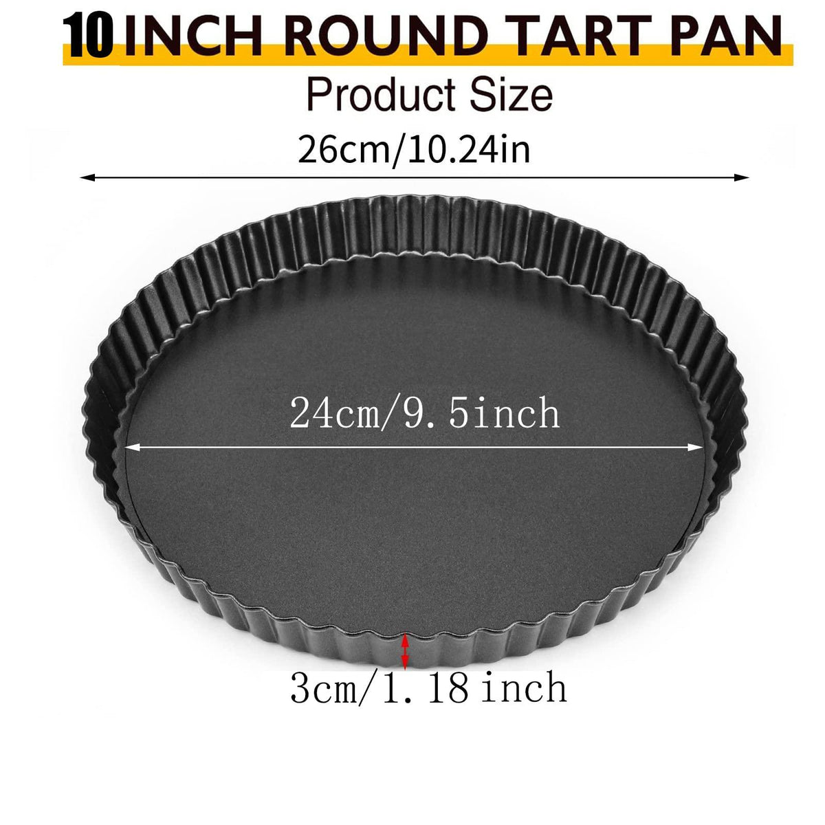 RICHSC-PAN Tart Pan 10 Inch Tart Pan Carbon Steel Round Non-Stick Pan Quiche Pan With Removable Chassisor For Mousse Cakes, Kitchen Reusable Baking Tools With A Depth Of 1.18 Inches