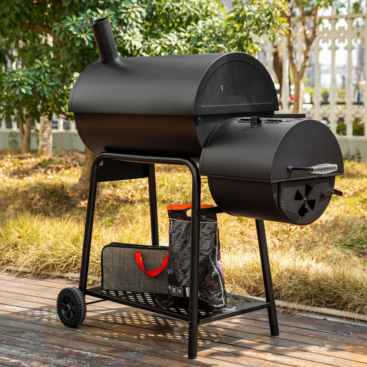 Royal Gourmet CC1830FC Charcoal Grill Offset Smoker (Grill + Cover), Black
