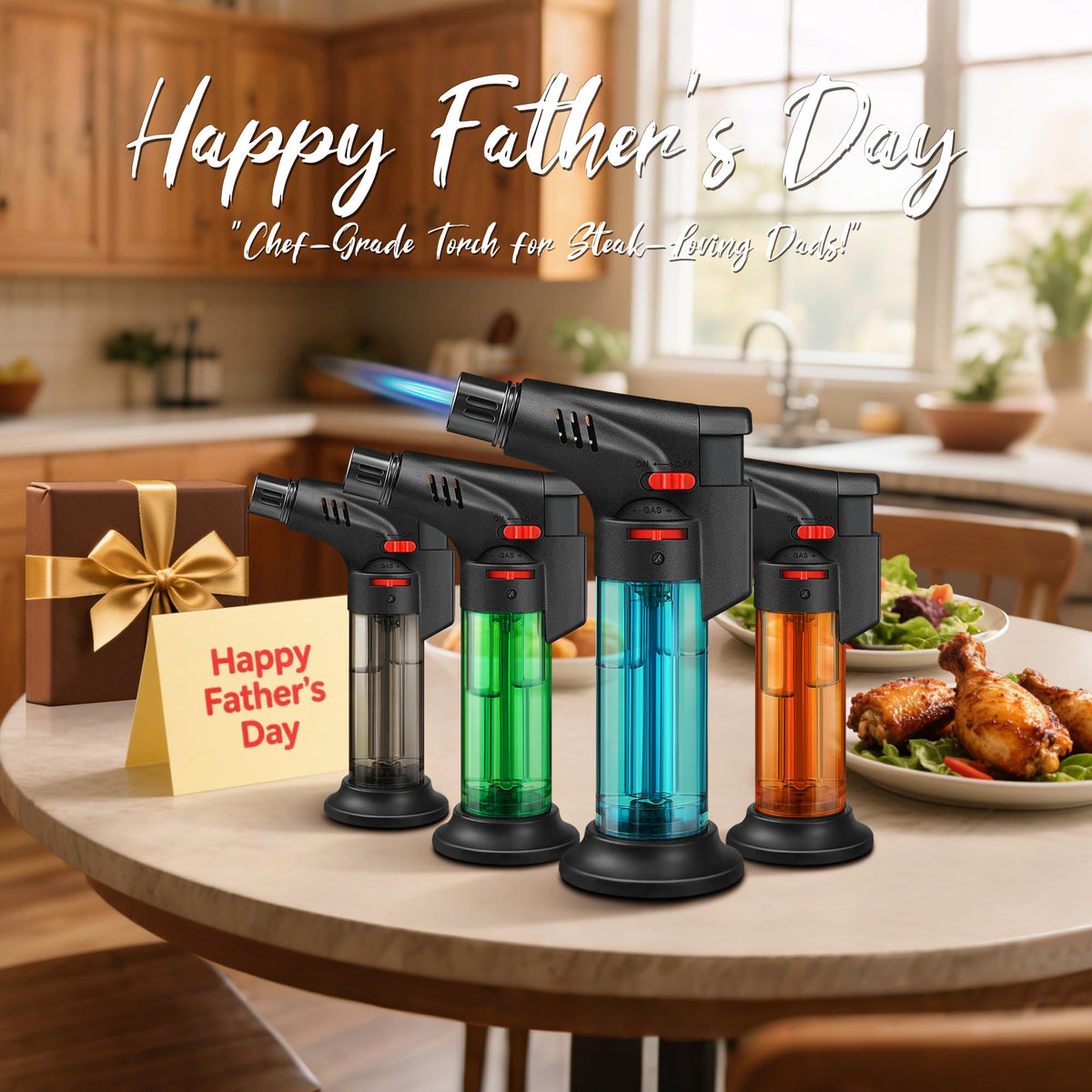 Samniu 4 Pack of Torch Lighter, Jet Flame, Butane gas, Mini Refillable Windproof Lighters, for candle, fireplace, grill (Gas not Included)