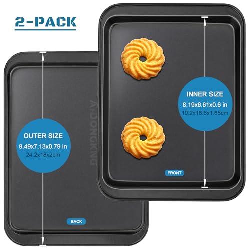 Small Cookie Sheets, Baking Pans, Nonstick Carbon Steel Baking Sheets, 2-Pack, 9.5 X 7.1 Inches (Inner 7.5 X 6)