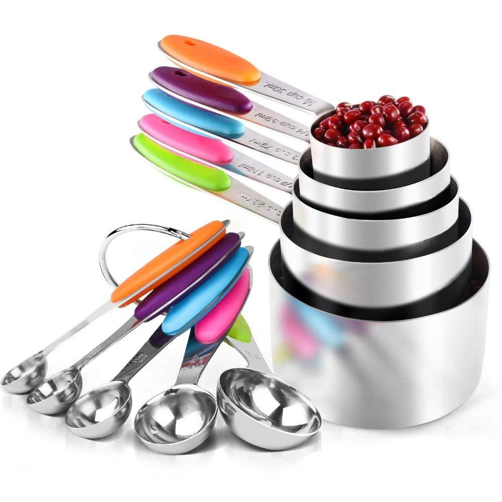 Stainless Steel Measuring Cups and Spoons Set of 10 Pcs,Stainless Steel Coffee Powder Scoop Measuring Cup Spoon Baking Tools Set Measure Cup Kitchen