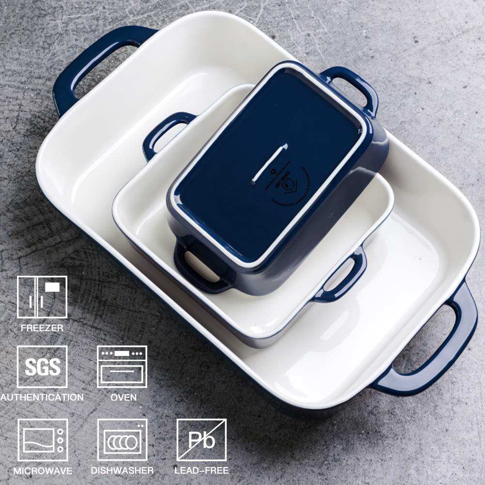 Sweejar Ceramic Bakeware Set, Rectangular Baking Dish for Cooking, Kitchen, Cake Dinner, Banquet and Daily Use, 12.8 x 8.9 Inches porcelain Baking Pans (Navy)