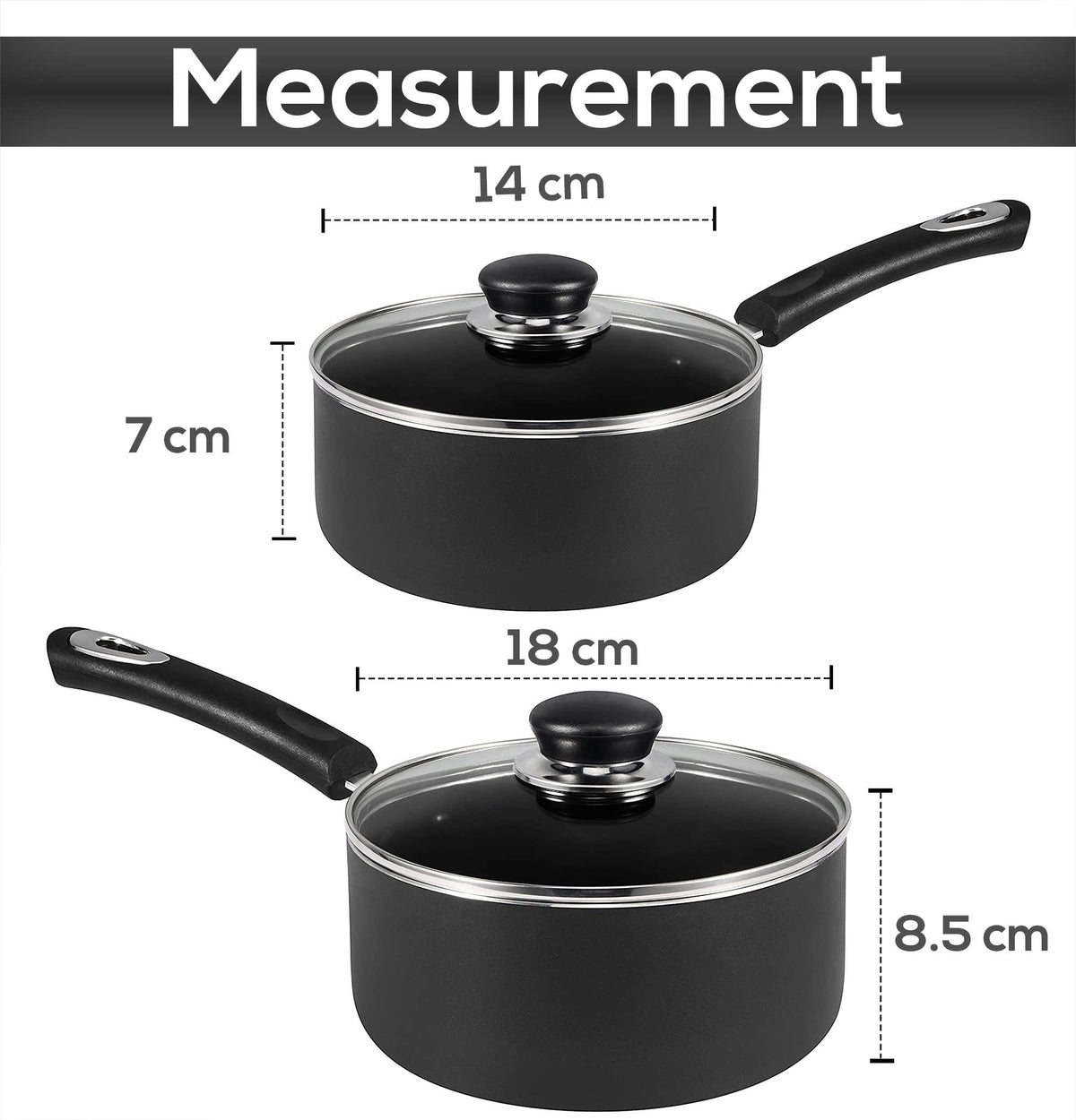 Utopia Kitchen Nonstick Saucepan Set with Lid - 1 Quart and 2 Quart Multipurpose Pots Set Use for Home Kitchen or Restaurant (Grey-Black)