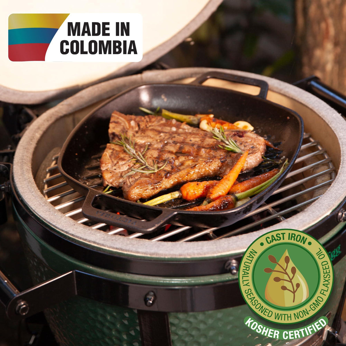Victoria Cast Iron Round Grill Pan with Double Loop Handles, Made in Colombia, 10 Inches