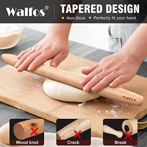 WALFOS French Rolling Pin for Baking, 15.7 Inch Natural Beech Wood Rolling Pins, Kitchen Dough Roller for Fondant, Pizza, Pie, Cookie and Pastry