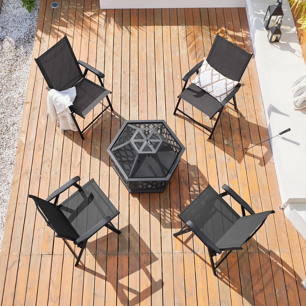 Yaheetech Patio Dining Chairs Set of 4 with Armrests, Outdoor Folding Chairs with Metal Frame and Backrest for Lawn, Garden, Yard and Poolside, Black
