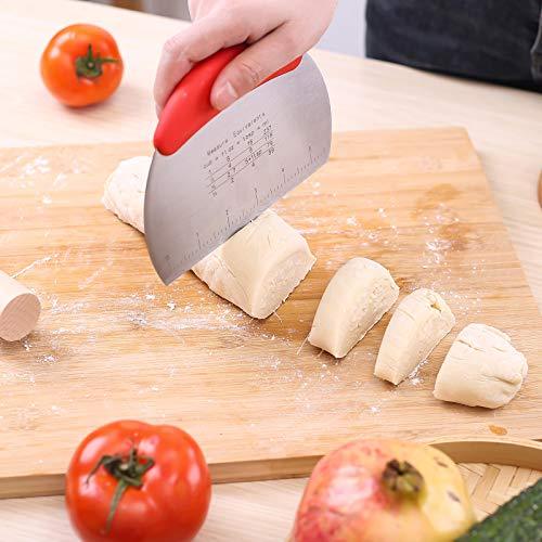 1 pcs Dough Pastry Scraper Chopper/Stainless Steel Dough Scraper Cutter with Ergonomic Rubber Non-Slip Grip/Dough Scraper Cutter/Pro Pastry Pizza Cutter Chopper (Red)