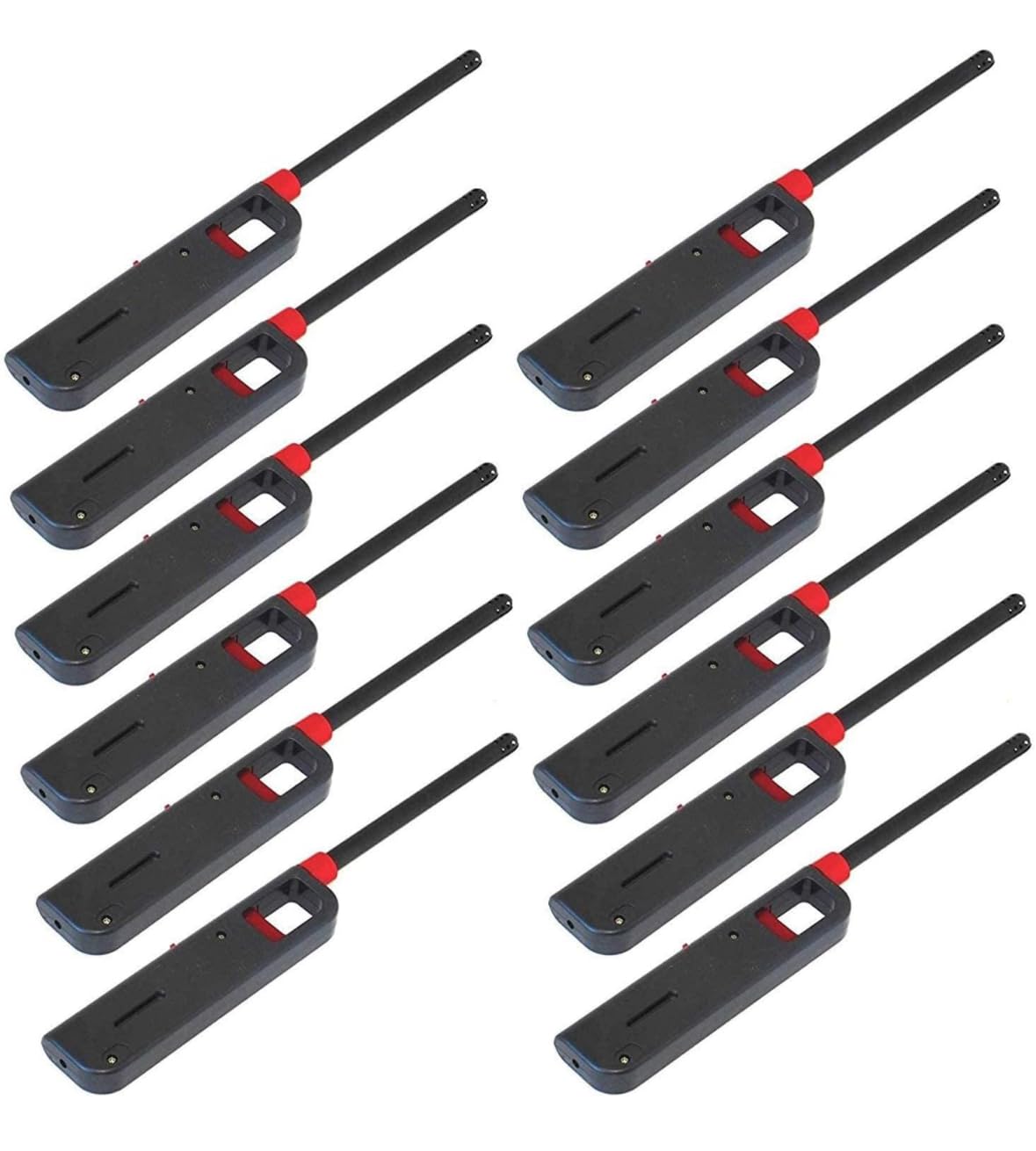 12 Pack - Fuel Included BBQ Grill Long Lighter - Refillable Butane Gas Candle Fireplace Kitchen Stove Wind Resistant, Red