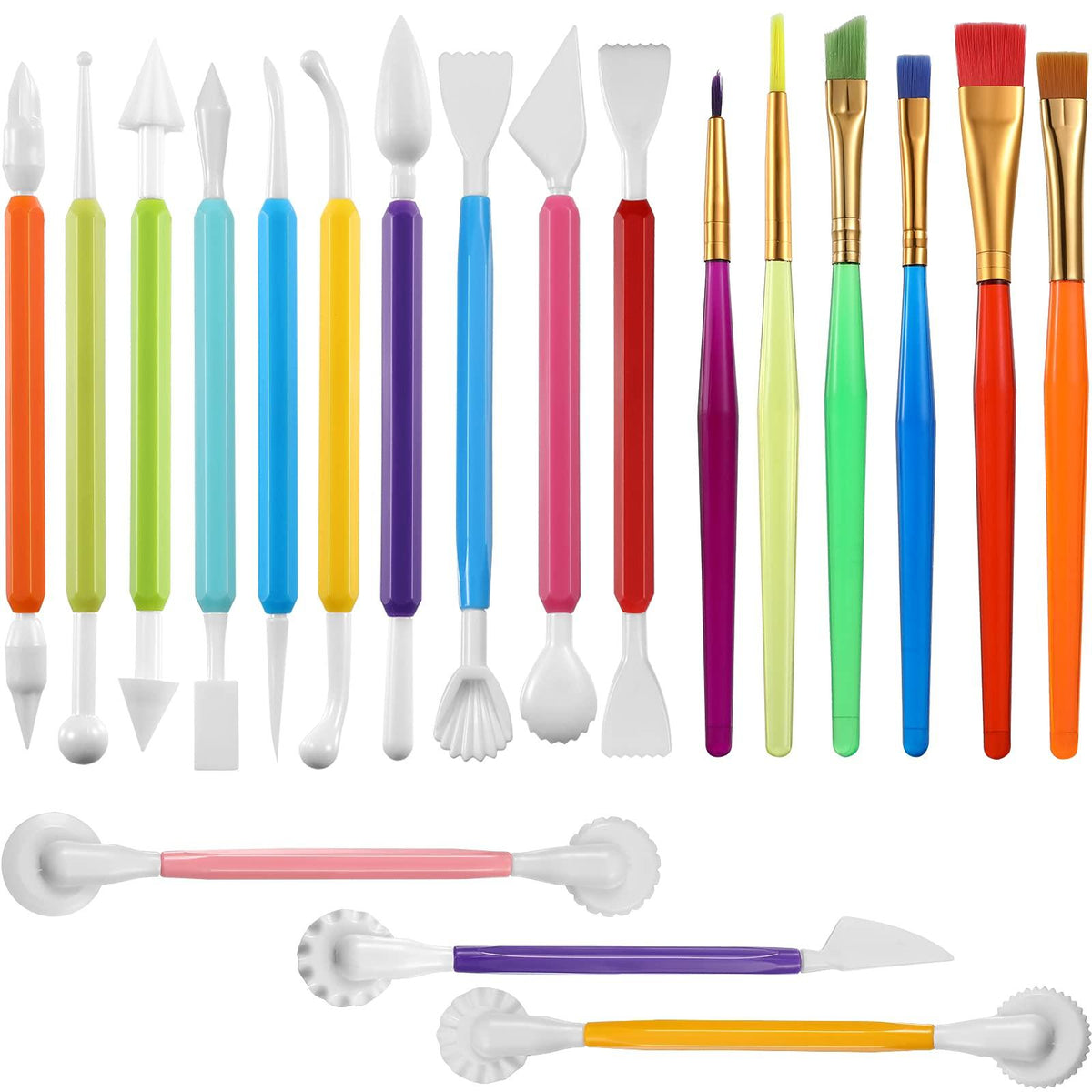 19 Pieces Cake Decorating Tools,Cookie Fondant Modeling Set,Marshmallow Sculpting Brush and Fondant Modeling Tools for DIY Cake Sugar Gum Paste Decorating Supplies