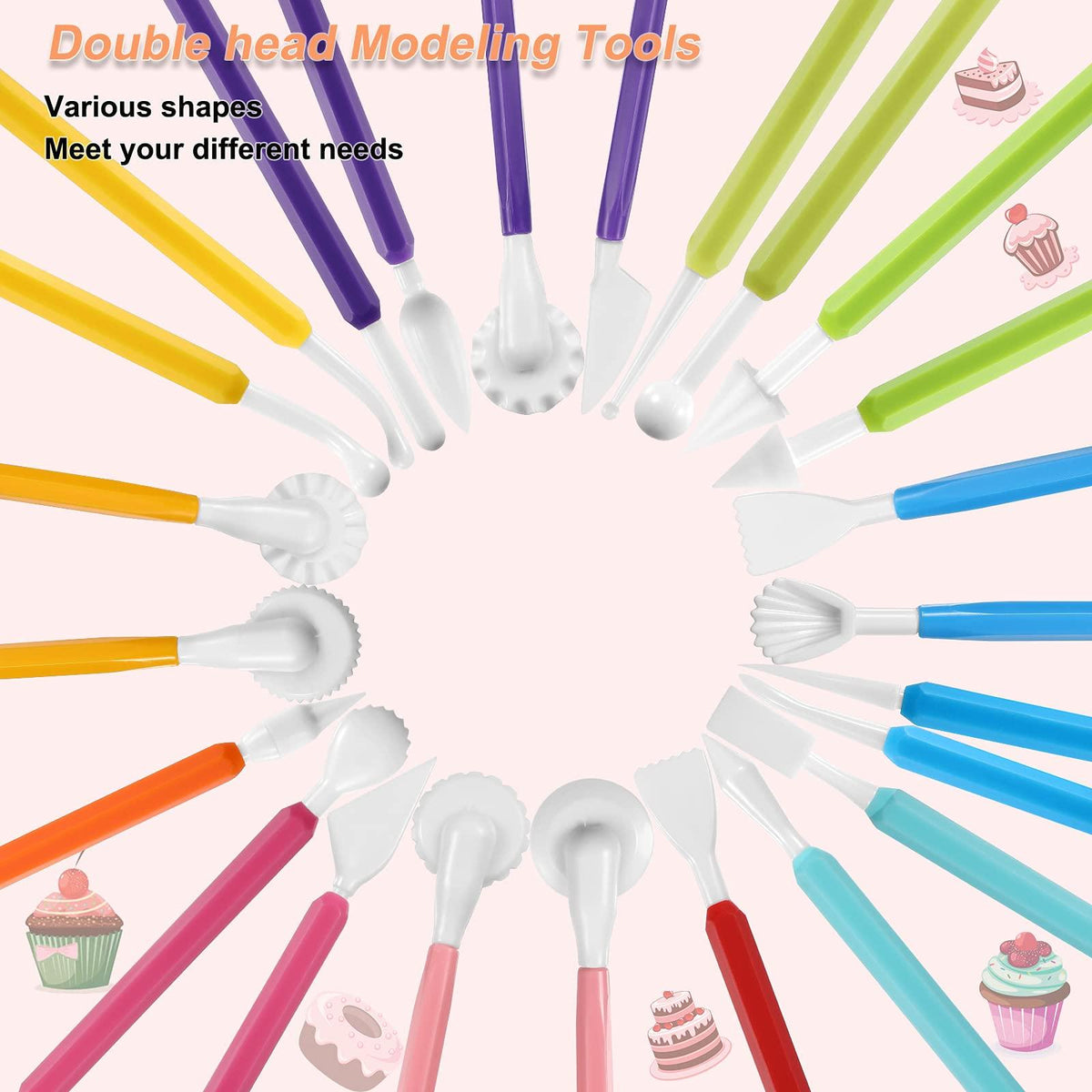 19 Pieces Cake Decorating Tools,Cookie Fondant Modeling Set,Marshmallow Sculpting Brush and Fondant Modeling Tools for DIY Cake Sugar Gum Paste Decorating Supplies