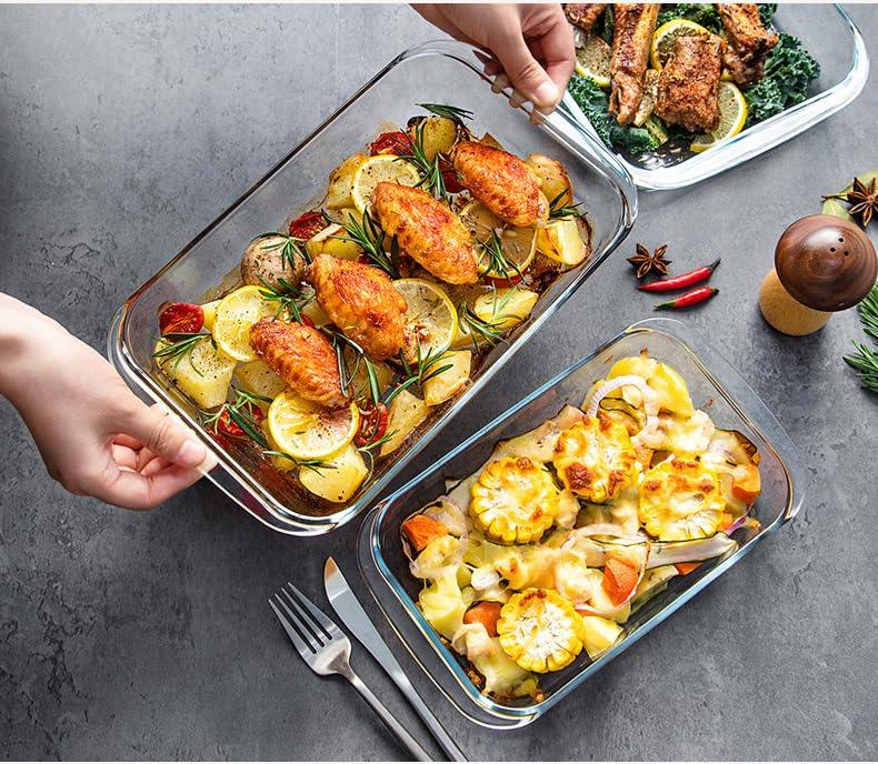 2 Pack 1-Quart Tempered Glass Oblong Baking Dishes, Personal Sized Bakeware and Cookware